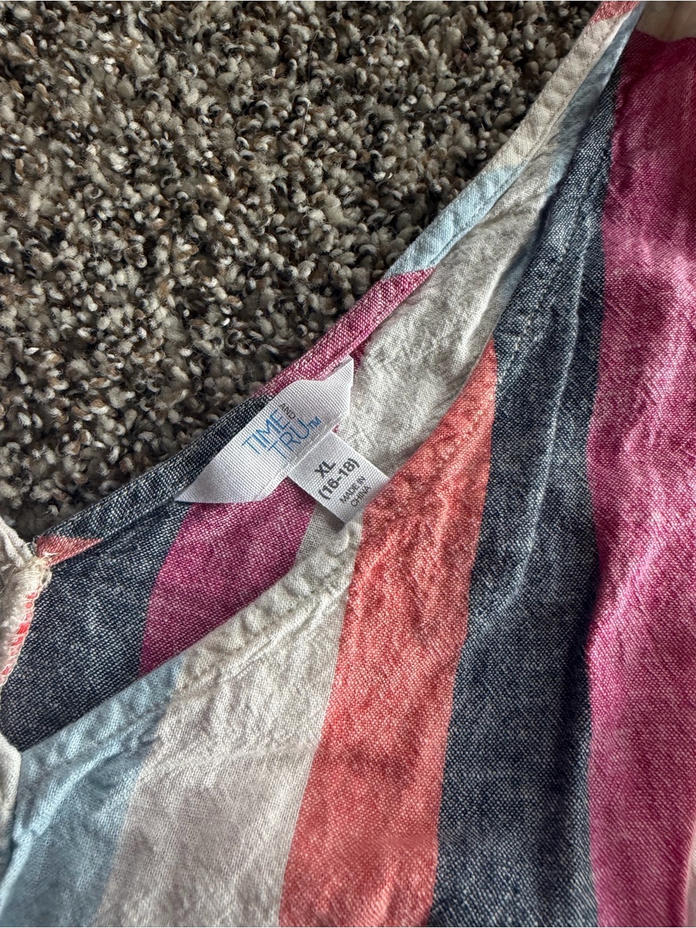 Time and Tru Sleeveless V-Neck Striped Tank Top - White, Pink, Coral, Blue, Gray - Picture 3 of 3